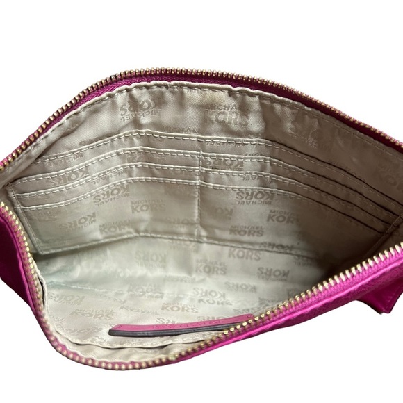 Michael Kors Bright Pink Pebble Leather Slim Wristlet Clutch - Picture 3 of 7